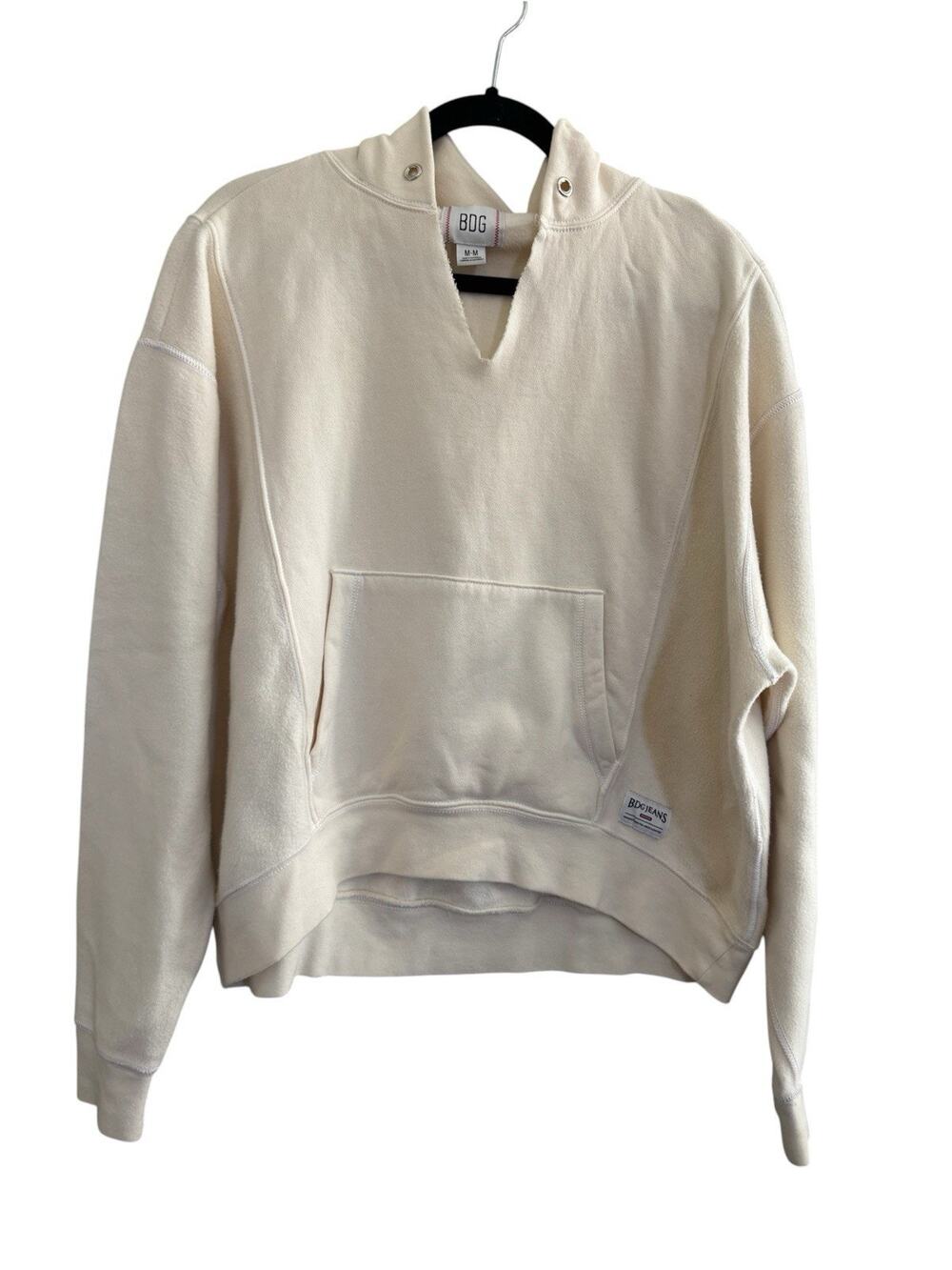BDG Womens Oversized Cropped Size Medium Cream Colored Hoodie Split VNeck #NE